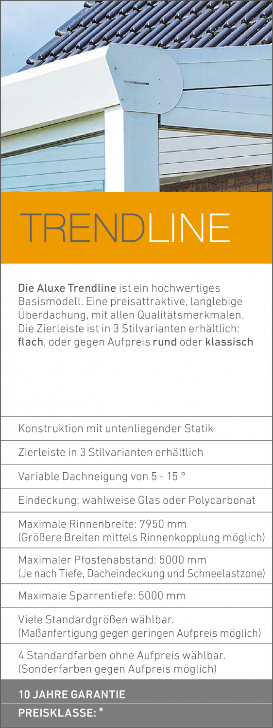 Aluxe Trendline Spezifikationen Terrassendach